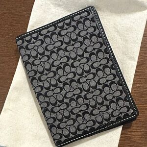 Coach Black and Gray Signature passport Holder